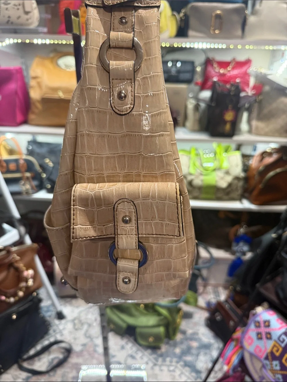 Guess Vintage  Croc-Embossed Beige Shoulder Hobo
